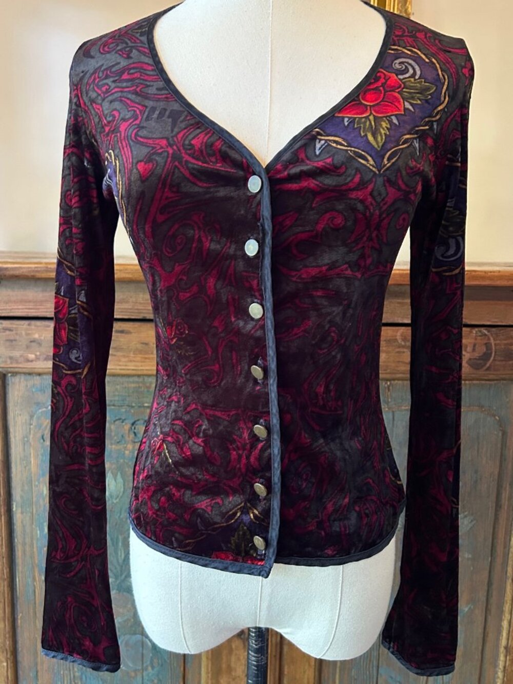 Vintage Betsey Johnson New York Roses Frankie For Betsey Cardigan